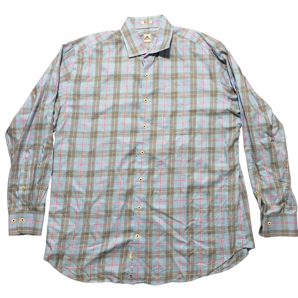 Peter Millar Mens XL Blue Pink Plaid Button Down Shirt MS15W42CSL Cotton